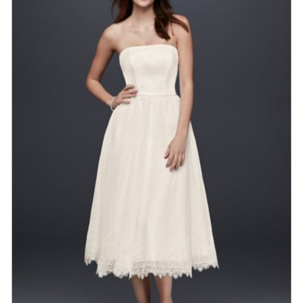 Dotted Tulle Tea-Length Wedding Dress w/ Lace Galina David's Bridal WG WG3858 2